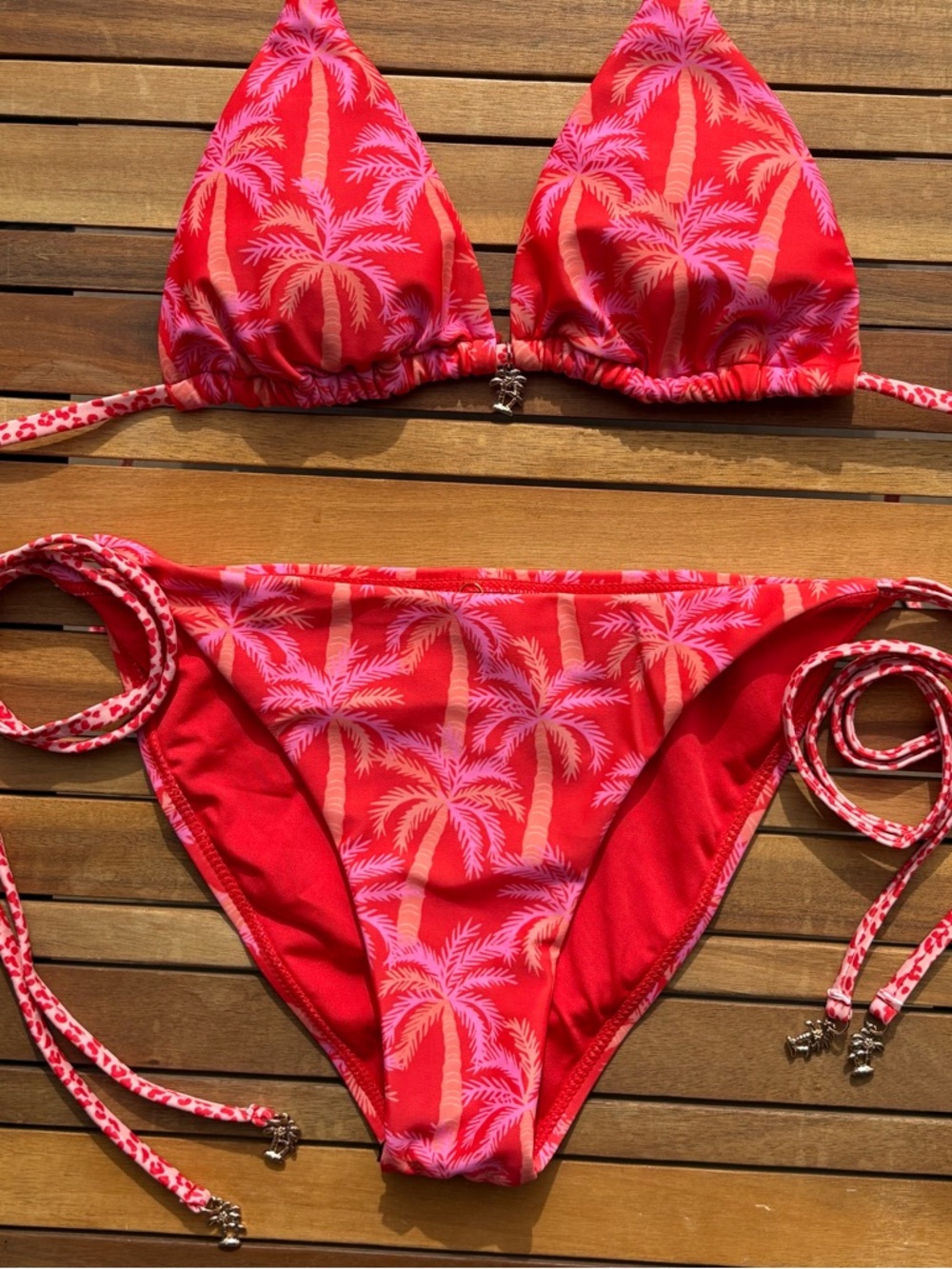 MEDIUM NWT ESCAPE TO PARADISE PALM TREE GOLD PINK ORANGE RED CHEETAH SWIM BIKINI - Picture 5 of 8